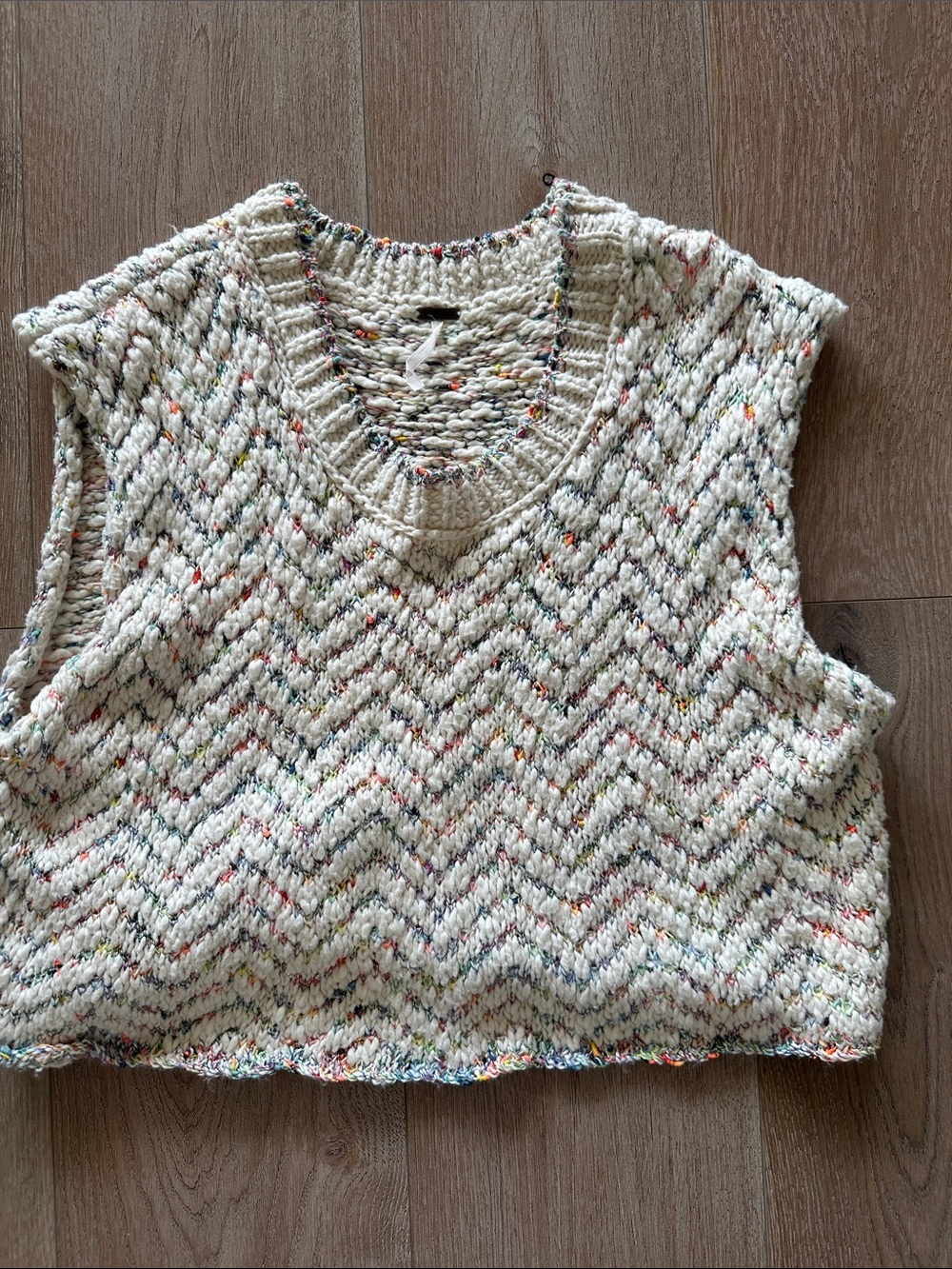 Free People Cream Speckled Chunky Knit Sweater Vest